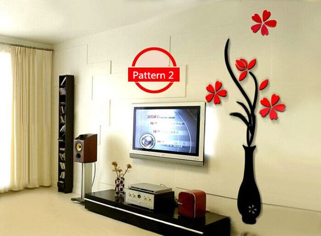 Colorful Multi-Pieces Flower Vase 3D Acrylic Wall Sticker