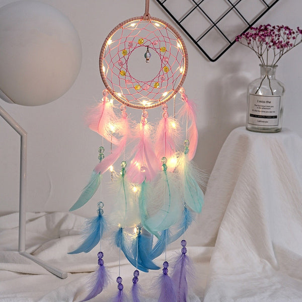 Colorful True feather dream catcher light