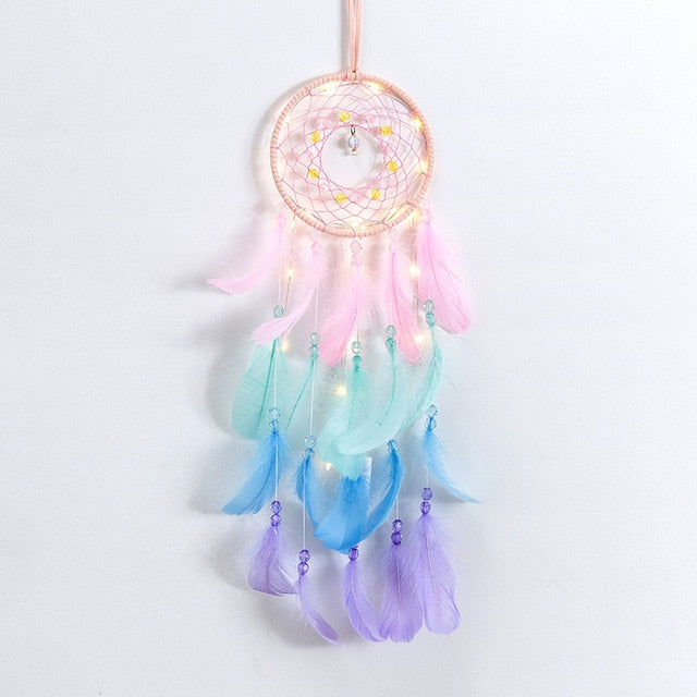 Colorful True feather dream catcher light