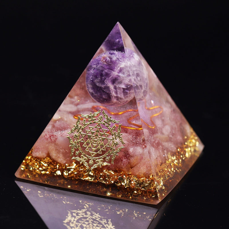 Handmade Amethyst Crystal Sphere Orgonite Pyramid