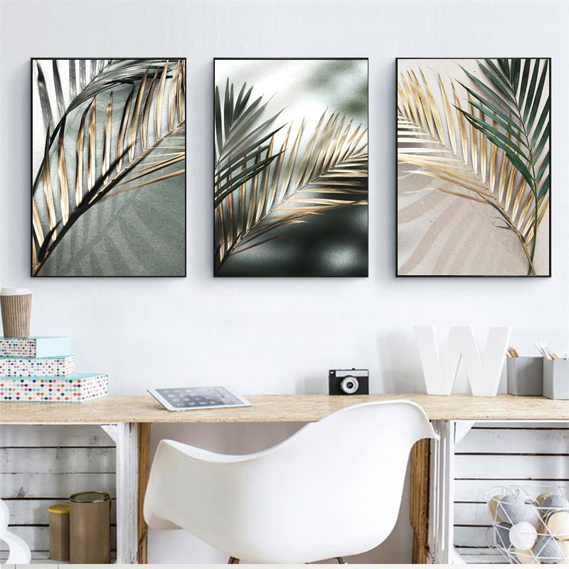 Golden Palm Leaf Plant Canvas Painting