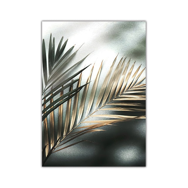 Golden Palm Leaf Plant Canvas Painting