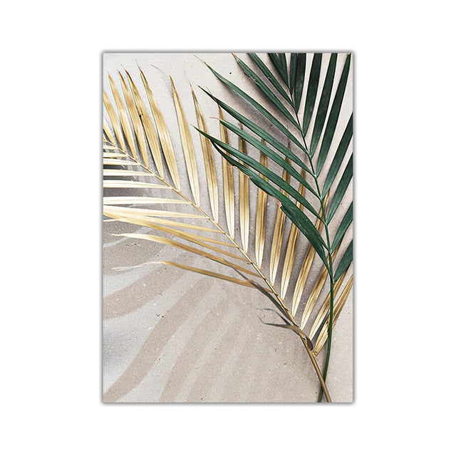 Golden Palm Leaf Plant Canvas Painting