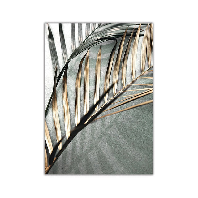 Golden Palm Leaf Plant Canvas Painting