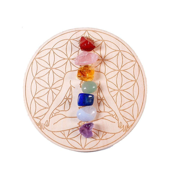 Natural Crystal Mixed  seven Chakra Healing Stone + Seven Star Array Wood Plate