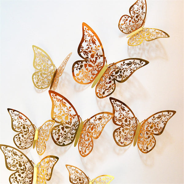 12Pcs 4D Hollow Butterfly Wall Sticker