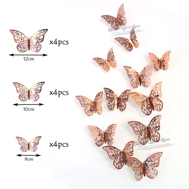 12Pcs 4D Hollow Butterfly Wall Sticker