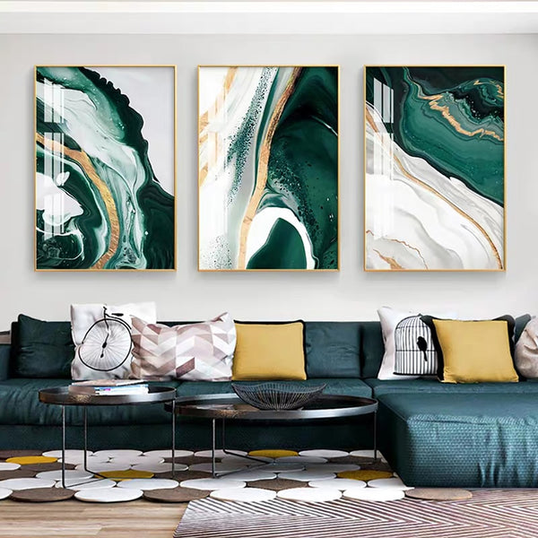 Nordic Green Gold Foil Painting Modern Art