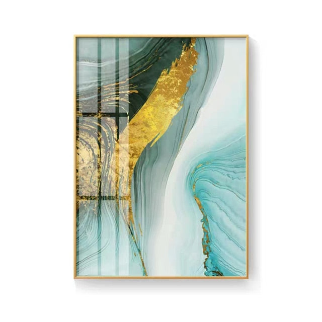 Nordic Green Gold Foil Painting Modern Art