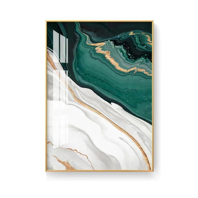 Nordic Green Gold Foil Painting Modern Art