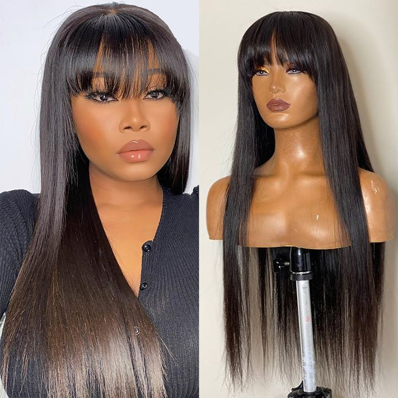 Bone Straight 100% Human Hair Wig With Bangs