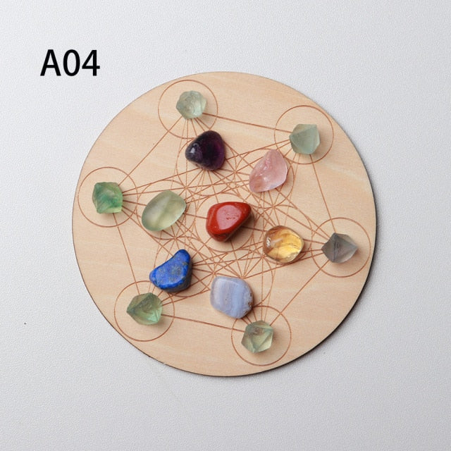 Natural Crystal Mixed  seven Chakra Healing Stone + Seven Star Array Wood Plate