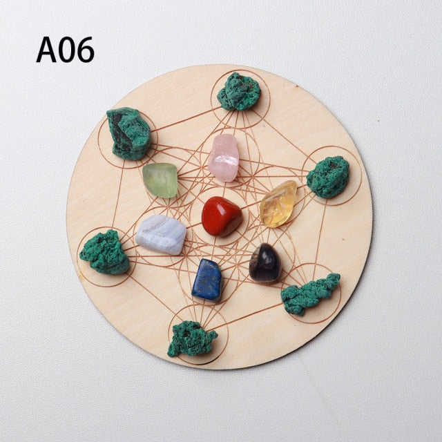 Natural Crystal Mixed  seven Chakra Healing Stone + Seven Star Array Wood Plate