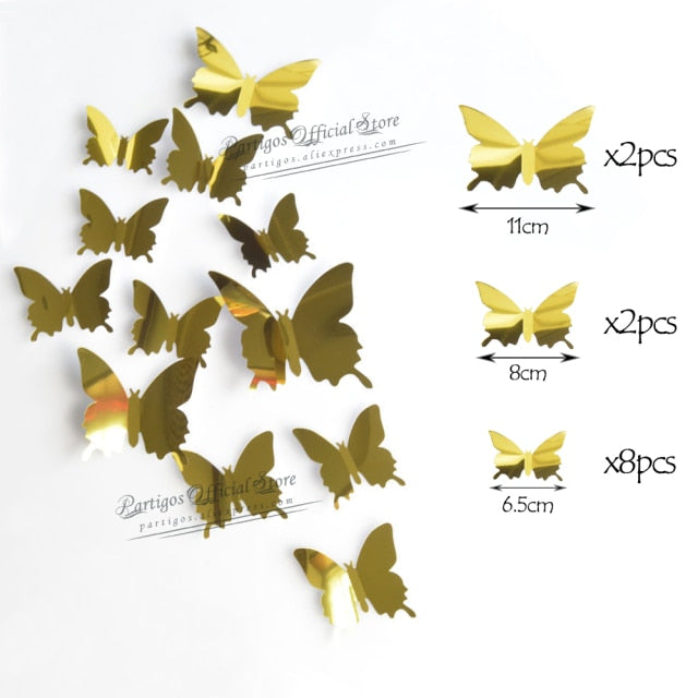 12Pcs 4D Hollow Butterfly Wall Sticker