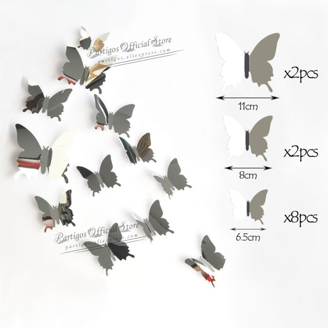 12Pcs 4D Hollow Butterfly Wall Sticker