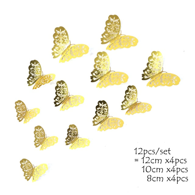 12Pcs 4D Hollow Butterfly Wall Sticker