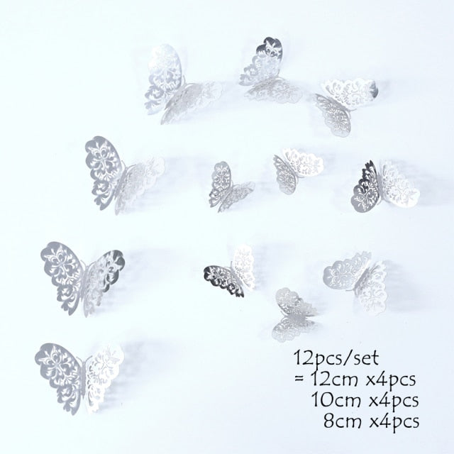 12Pcs 4D Hollow Butterfly Wall Sticker