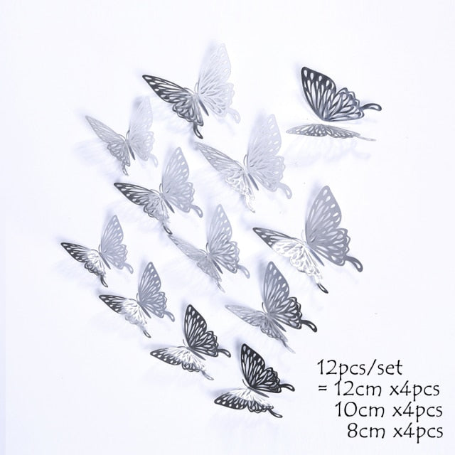 12Pcs 4D Hollow Butterfly Wall Sticker