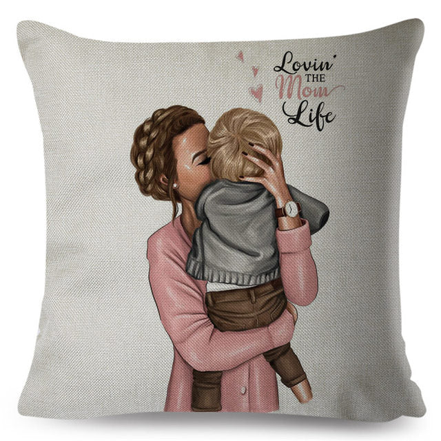 Cute Cartoon Super Mama Cushion Cover