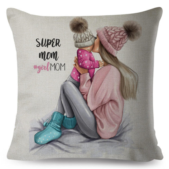 Cute Cartoon Super Mama Cushion Cover