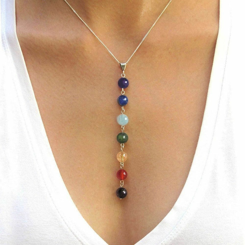 7 Chakra Gem Stone Beads Pendant Necklace