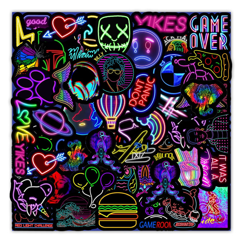 Cartoon Neon Light Graffiti Stickers