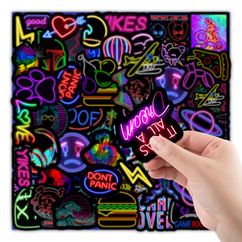 Cartoon Neon Light Graffiti Stickers