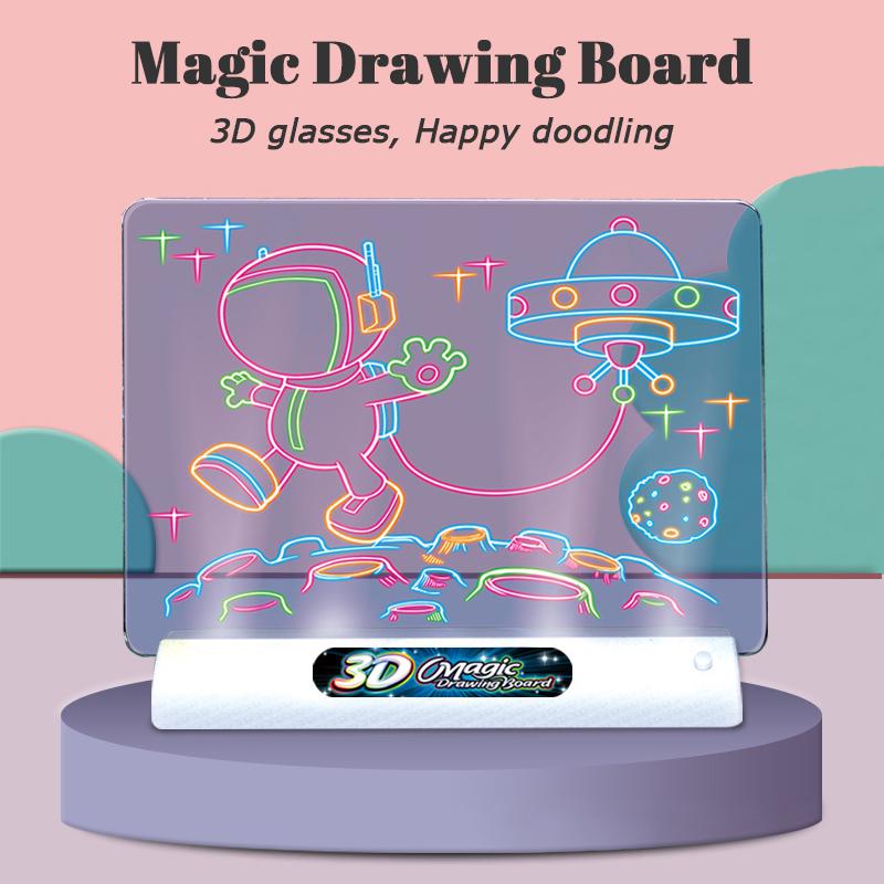 Generic Kids Drawing Pads Light Up Doodle Boards Colorful Writing Doodle Tablet 3D Magic Drawing Board with LED Light Glow in Dark Kids Educational