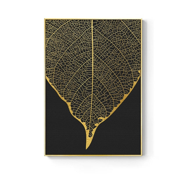 Nordic Golden Abstract Leaf Flower Wall Art