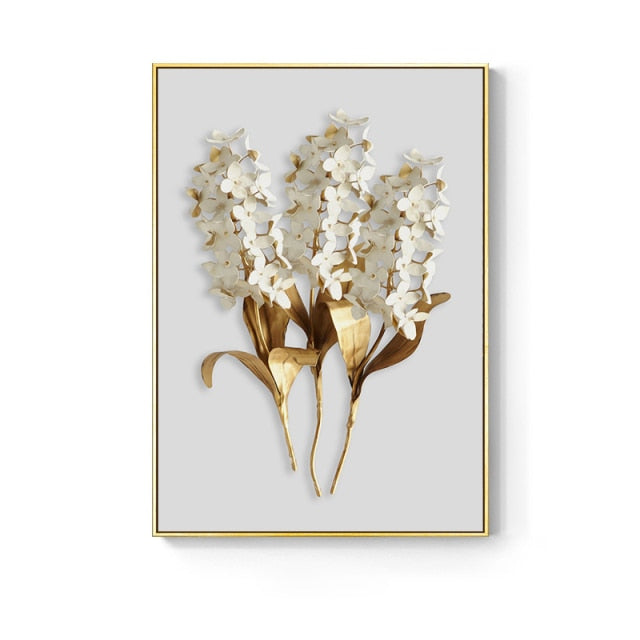 Nordic Golden Abstract Leaf Flower Wall Art