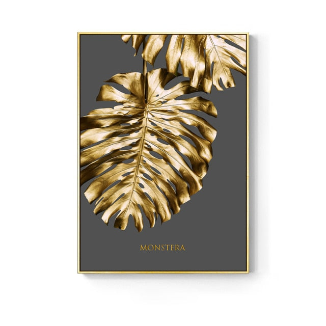 Nordic Golden Abstract Leaf Flower Wall Art