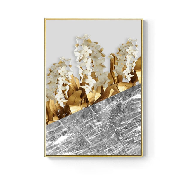 Nordic Golden Abstract Leaf Flower Wall Art