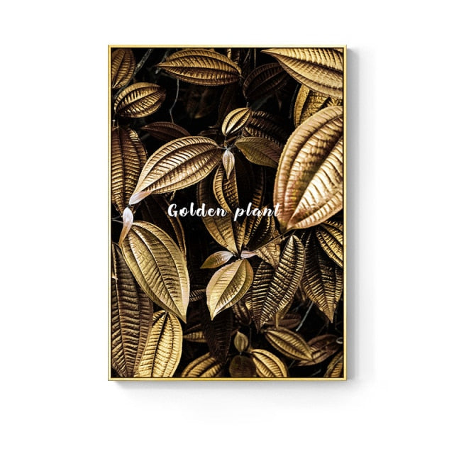 Nordic Golden Abstract Leaf Flower Wall Art