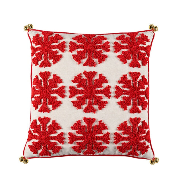 Snowflake Loop Velvet Tufted Red Pillowcase