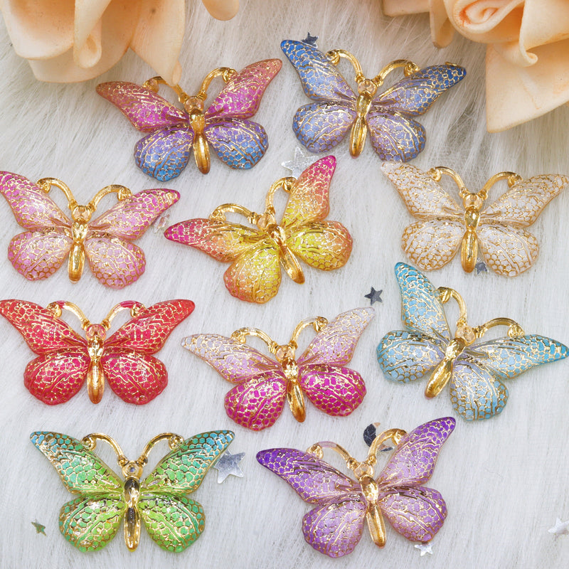 10pcs Resin 25*38mm Bling Colorful Butterflies