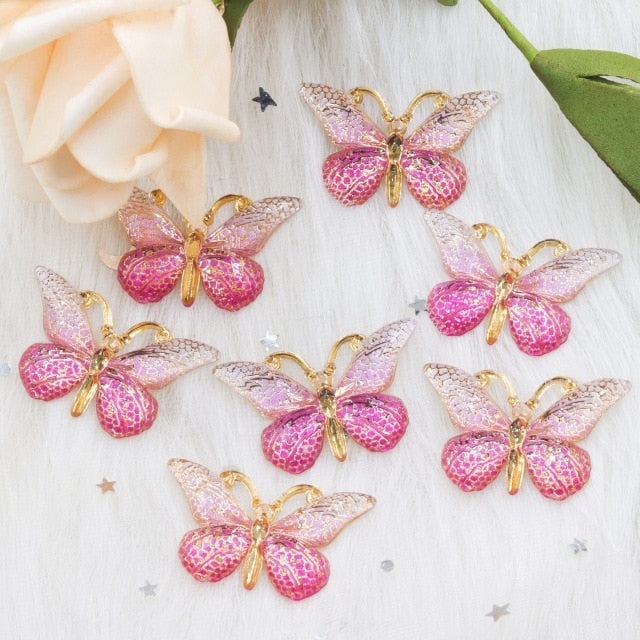 10pcs Resin 25*38mm Bling Colorful Butterflies