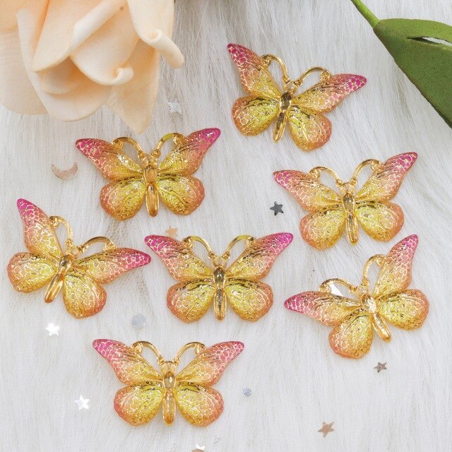 10pcs Resin 25*38mm Bling Colorful Butterflies