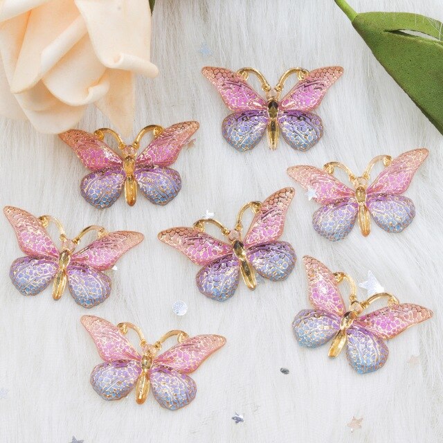 10pcs Resin 25*38mm Bling Colorful Butterflies