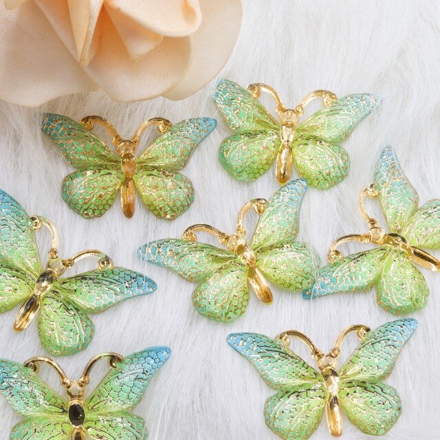 10pcs Resin 25*38mm Bling Colorful Butterflies